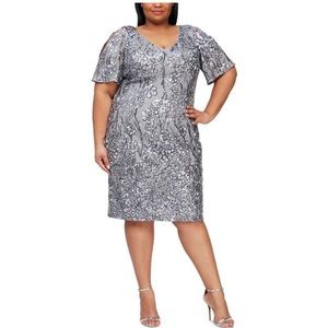 NWT Alex Evening Floral Sequin Cold Shoulder Knee-Length Sheath Dress Formal 18W